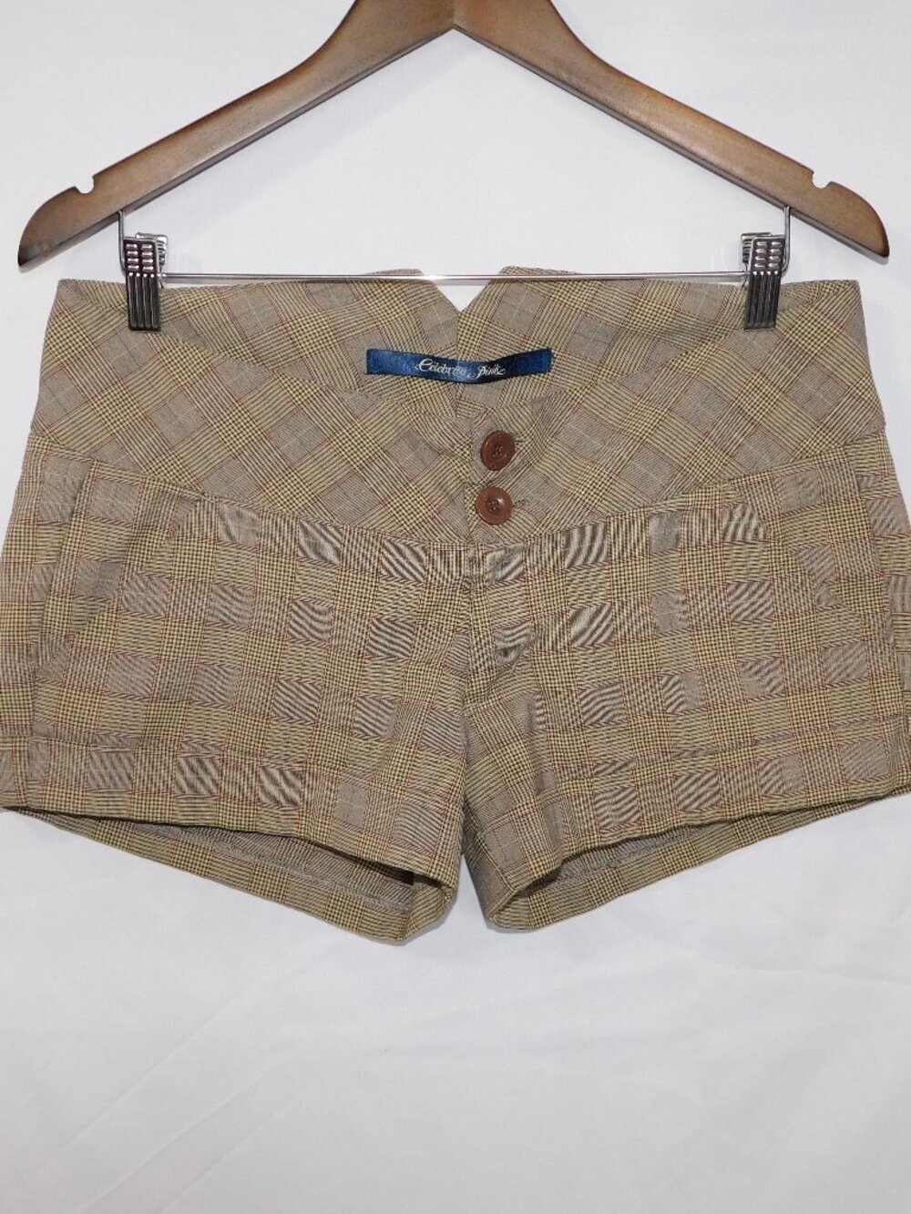 Celebrity Pink Low Rise Glen Plaid Tan Brown 3" Mini Shorts Womens junior 11